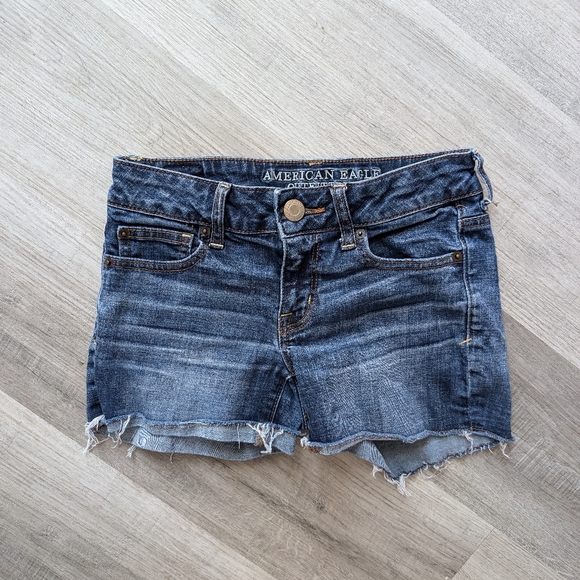 American Eagle Outfitters Blue Denim Super Stretch Shorts Hot Pants US Size 0 - Picture 1 of 10